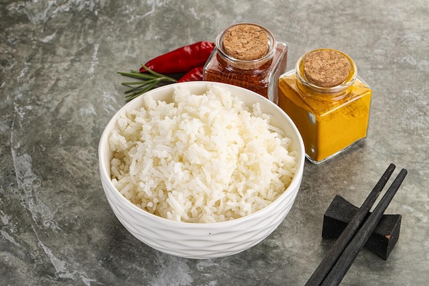 Steamed Indian Basmati rice in the bowl