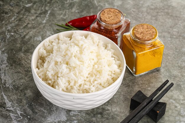 Steamed Indian Basmati rice in the bowl