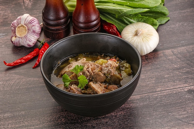 Steamed lamb meat with vegetables