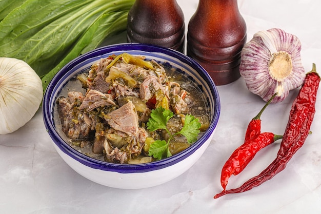 Steamed lamb meat with vegetables