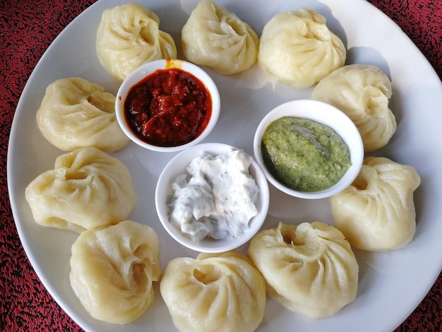 Steamed Nepali traditional momos dumplings