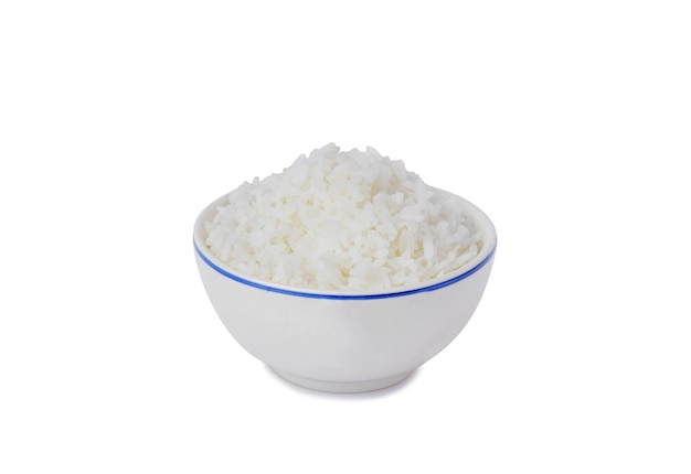 Steamed rice close up isolated on a white background