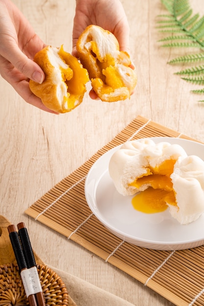 Steamed Salted Egg Baozi or Bakpao is a type of yeastleavened filled bun in various Chinese cuisine