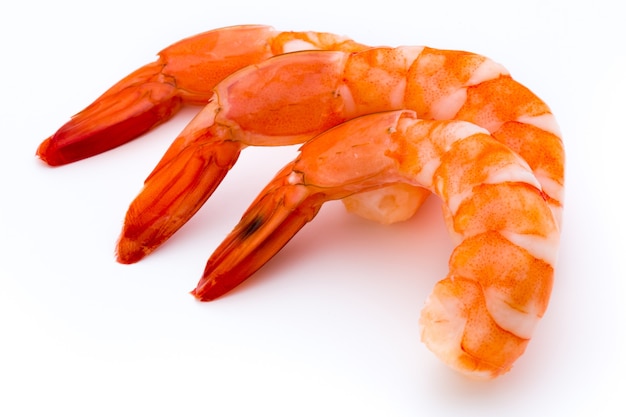 Steamed tiger shrimp isolated on white background