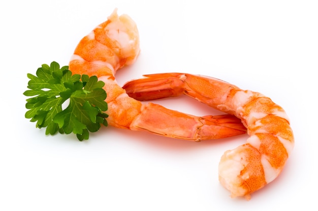 Steamed tiger shrimp isolated on white background.