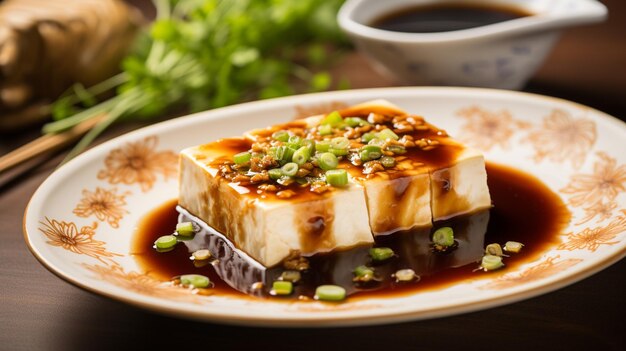 Steamed tofu Tender blocks of soybean curd gently cooked by steam a moist and delicate texture