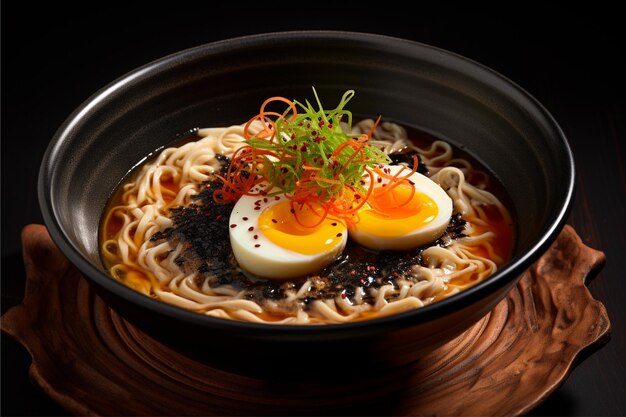 写真 風味豊かなスープの柔らかい麺とおいしいトッピングが詰まった熱々のラーメン