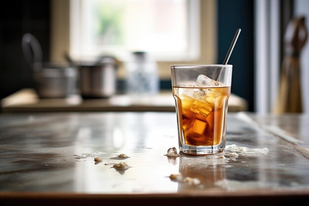 Steaming coffee cup beside an iced tea glass