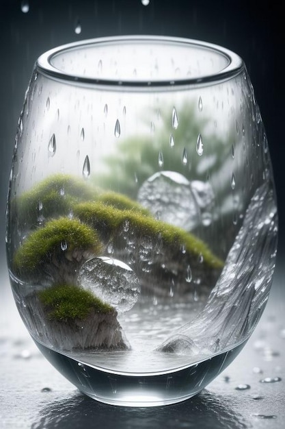 Steaming coffee cup on a rainy day window background