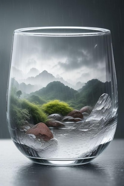 Steaming coffee cup on a rainy day window background