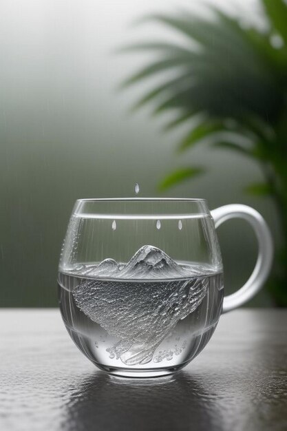 Steaming coffee cup on a rainy day window background