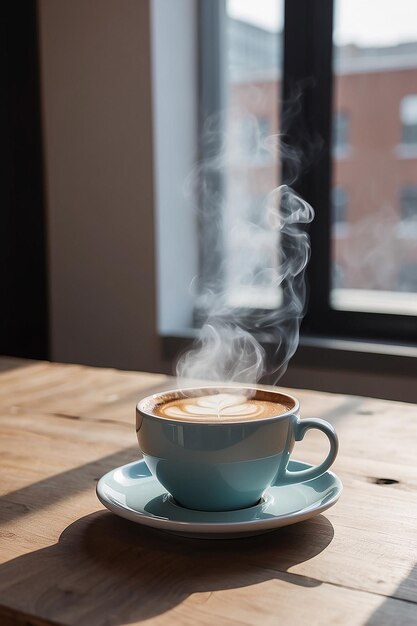 Photo steaming coffee cup on table