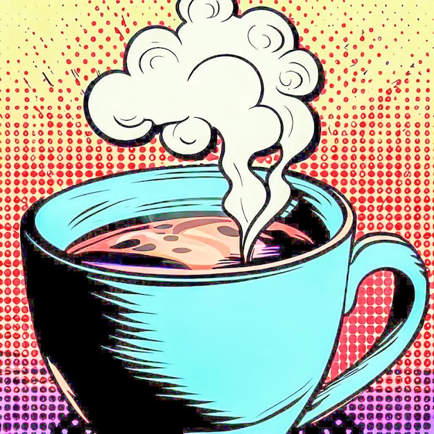 steaming cup of coffee pop art