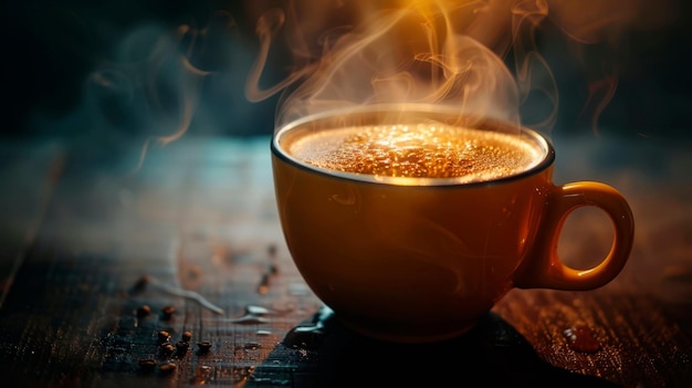 steaming cup of coffee showcasing the rich aroma and frothy texture of the beverage Generative AI