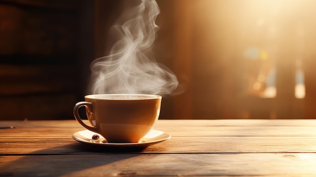 A steaming cup of coffee ultra realistic illustration