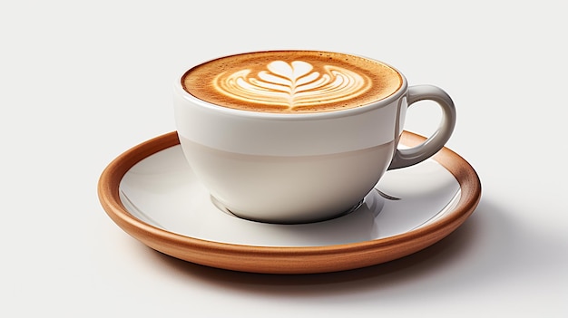 A steaming cup of coffee with a latte art