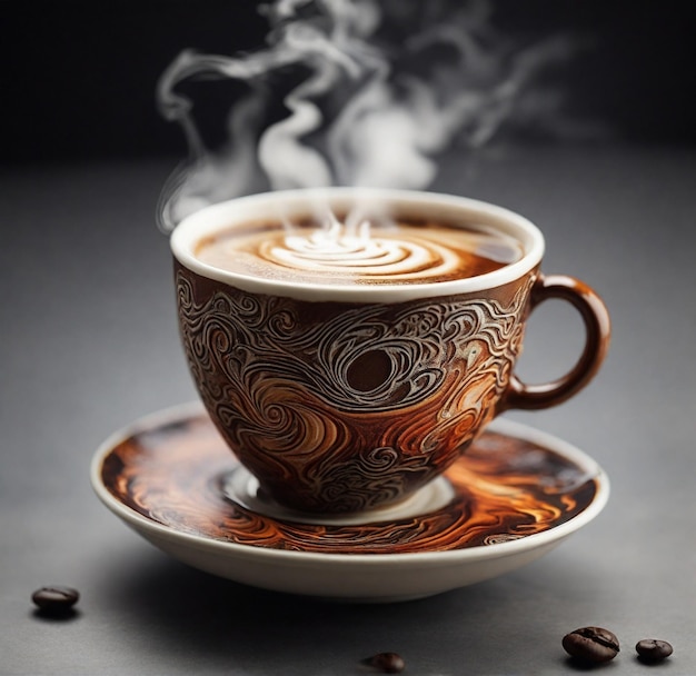 A steaming cup of coffee