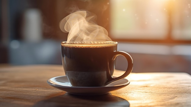 Steaming cup of freshly brewed black coffee Generative AI