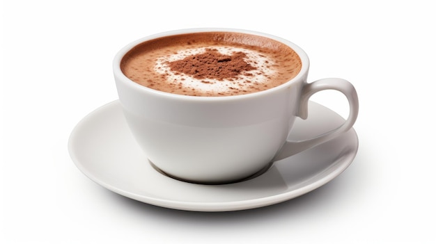 A steaming cup of hot chocolate on a saucer with marshmallows