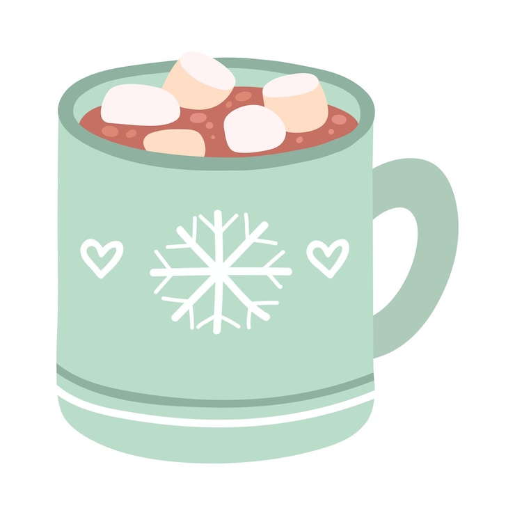 Photo a steaming cup of hot chocolate topped with fluffy marshmallows surrounded by delicate snowflakes