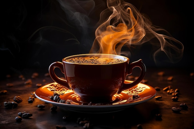 A steaming cup of hot coffee Generative Ai