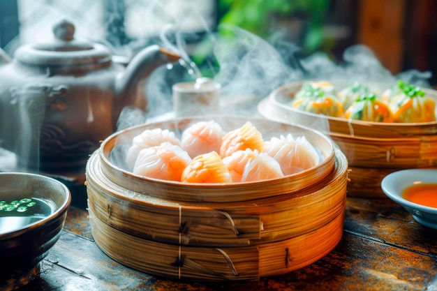 Steaming Dim Sum in Bamboo Steamers with TeaxA