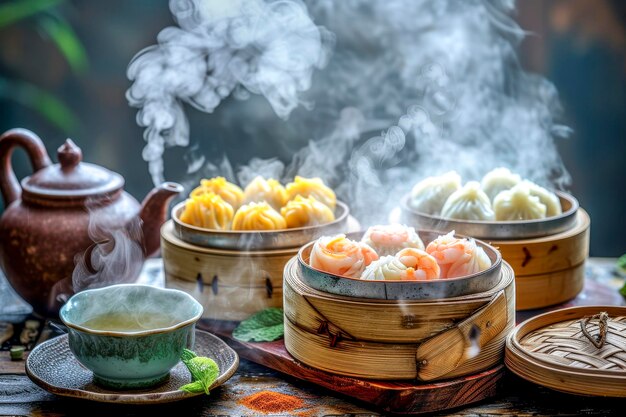 Steaming Dim Sum in Bamboo Steamers with TeaxA