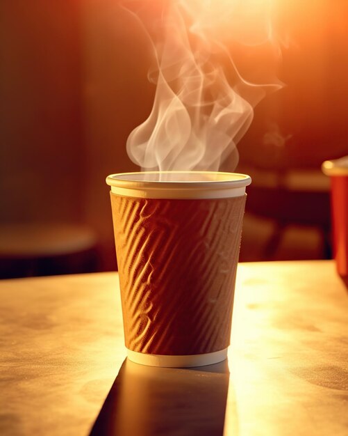 Steaming hot disposable coffee cup AI Generated