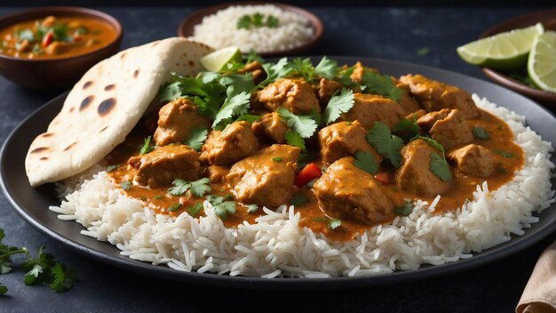 A steaming plate of aromatic chicken curry vibrant in color adorned with fresh cilantro leaves se