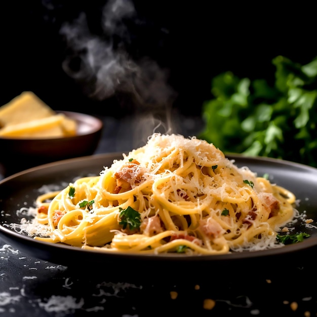 A steaming plate of spaghetti