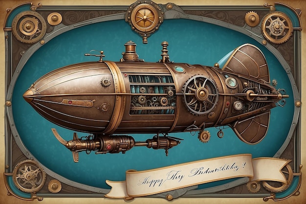 Foto cartella di compleanno steampunk airship