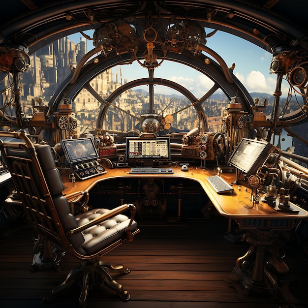 Steampunk Airship Bridge Antique Color Theme Steampunk Inspi Creatief Live Stream Achtergrondidee