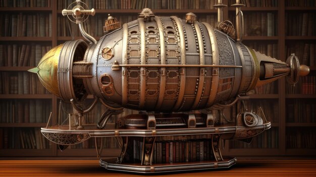 Steampunk airship library industrial and retrofuturi cbb36e Generative Ai