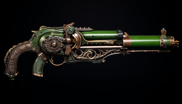 A steampunk assault rifle hyperrealistic details