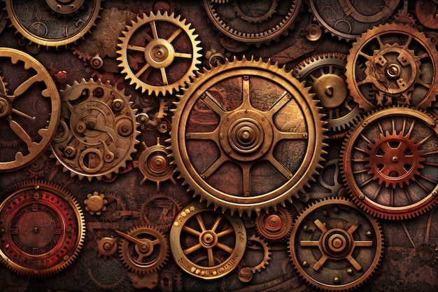 Photo steampunk background with gears and cogwheels