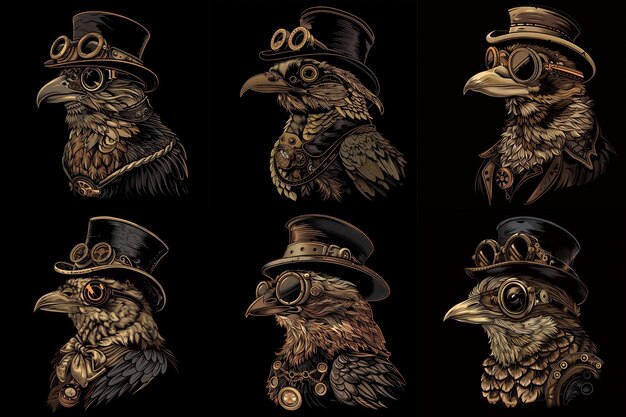 Стильный костюм Steampunk Bird с шляпой и очками