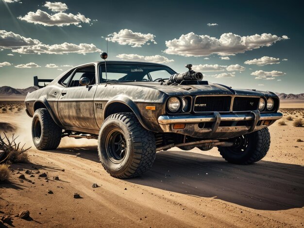 A steampunk car in the desert