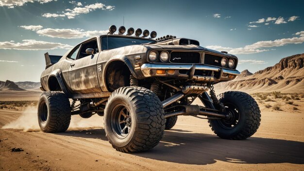 Photo a steampunk car in the desert