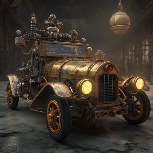 Foto auto steampunk fotorealista immagine completa sfondo nero arte generata da ai