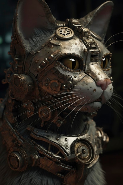 Steampunk 고양이 3d 렌더링 옥탄 렌더링 Ai 생성