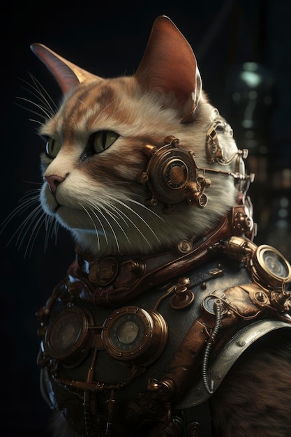 Steampunk 고양이 3d 렌더링 옥탄 렌더링 Ai 생성