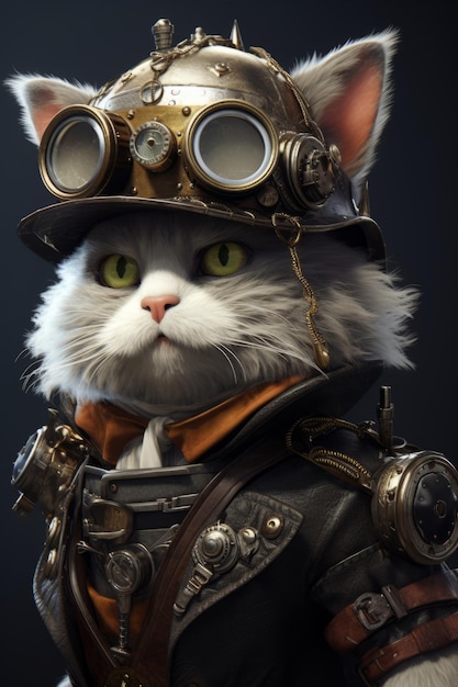 Steampunk 고양이 아름다운 그림 그림 Generative AI