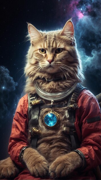 Photo steampunk cat in space illustration generative ai funky catjitsu dude