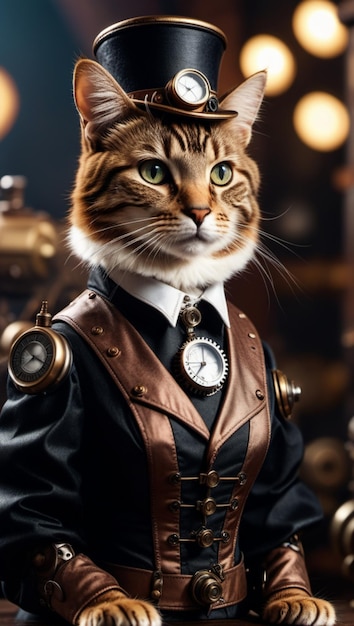 Steampunk Cat wearing dress