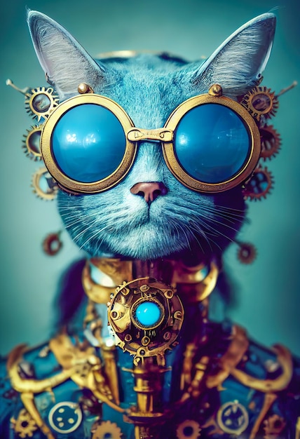 Steampunk cat woman with glasses