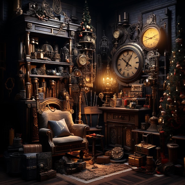 Photo steampunk christmas living room