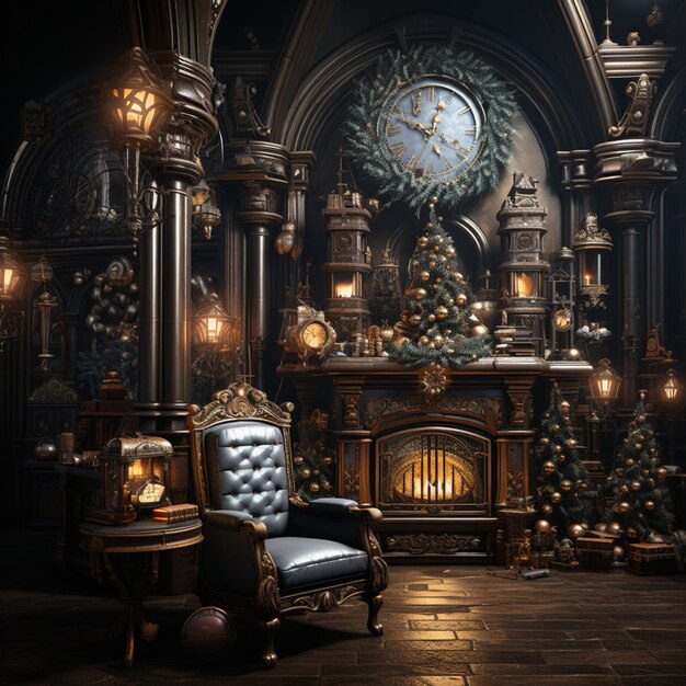 Photo steampunk christmas living room