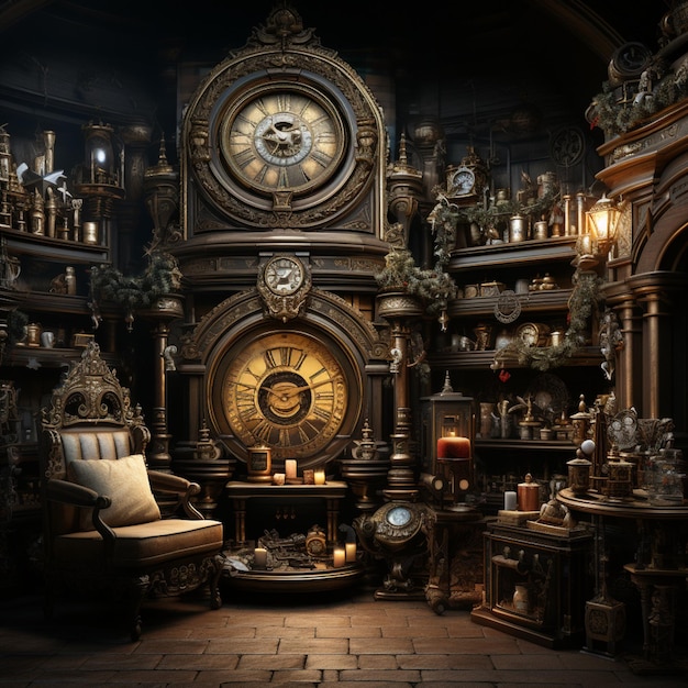 Photo steampunk christmas living room