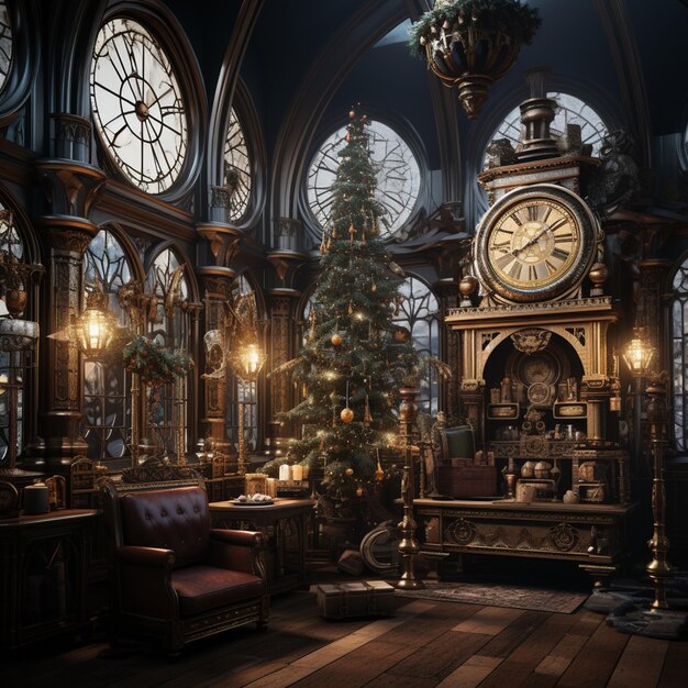 Photo steampunk christmas living room