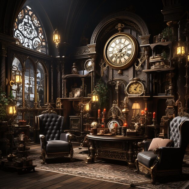 Photo steampunk christmas living room